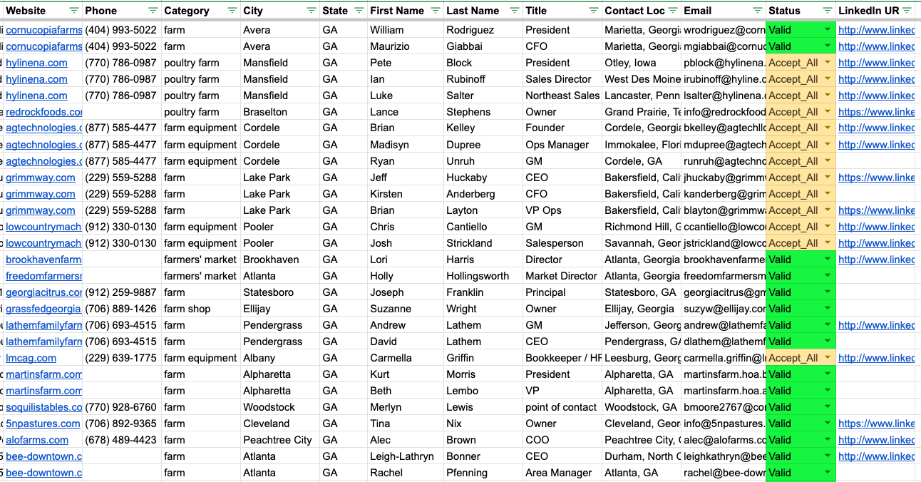 Email list building service sample spreadsheet – verified B2B contacts
